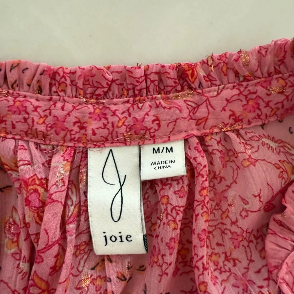 Joie Pink and Gold Floral ballerina blouse Sz M - Picture 4 of 8